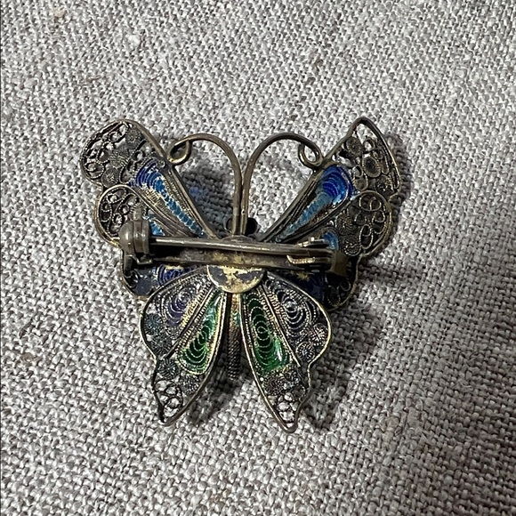 Colorful Butterfly Enamel Brooch Vintage signed 800 Sterling Silver. WA491 - Picture 3 of 6